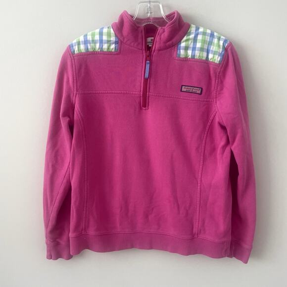 Vineyard Vines Tops - Vineyard Vines Pink/Green and Blue Plaid PullOver 1/4 Zip Sweatshirt Sz S
